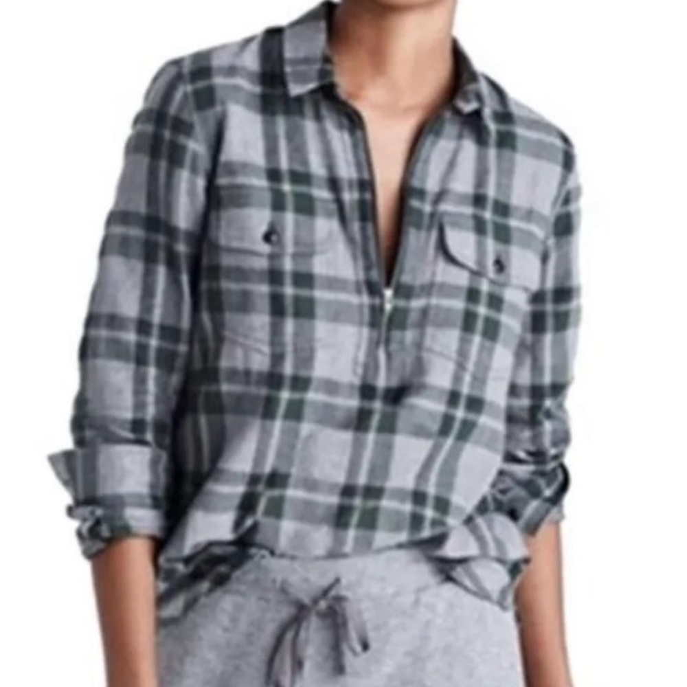 Madewell Flannel Half Zip Front Plaid Shirt, Size S, EUC